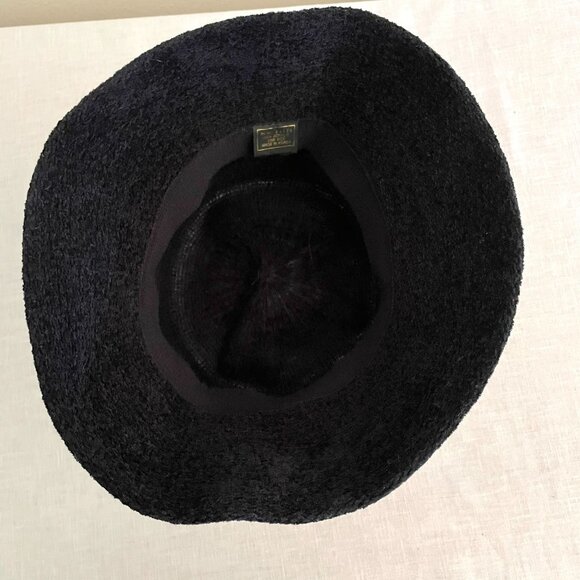 Vintage 90s Black Acrylic Knit Textured Bucket Hat wth 3" brim Collapsable - Picture 8 of 10